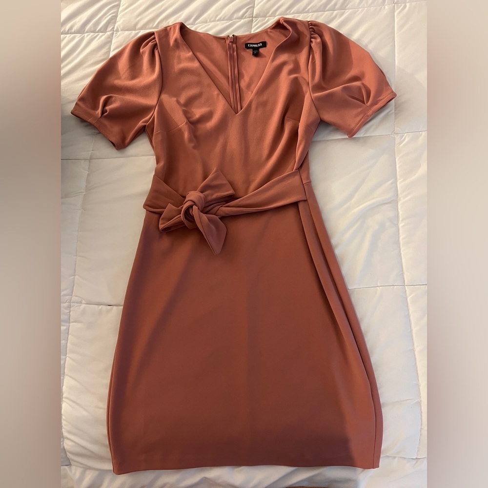 Express Dusty Rose Midi Dress with Bow
